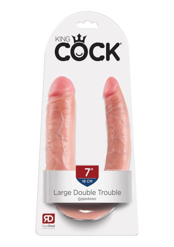 King Cock U-Shaped Large Double Trouble Dildo - Vanilla