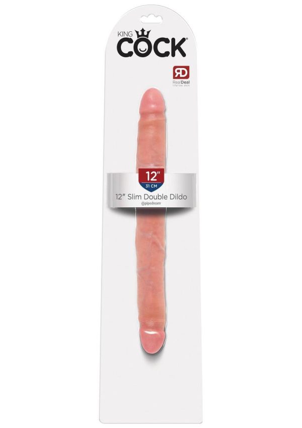 King Cock Slim Double Dildo 12in - Vanilla