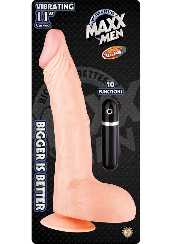 Maxx Men Curved Vibrating Dildo 11in - Vanilla