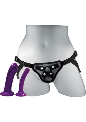 Sportsheets Anal Explorer Strap-On Harness Kit with 2 Silicone Dildos - Black/Purple