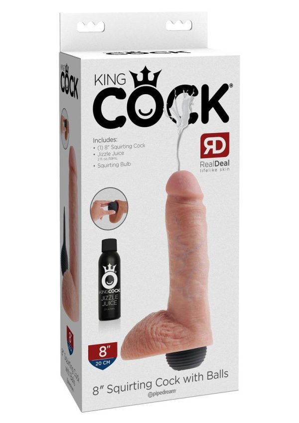 King Cock Squirting Dildo with Balls 8in - Vanilla