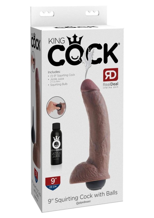 King Cock Squirting Dildo with Balls 9in - Chocolate