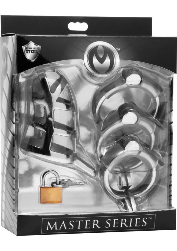 Master Series Detained Stainless Steel Chastity Cage - Black
