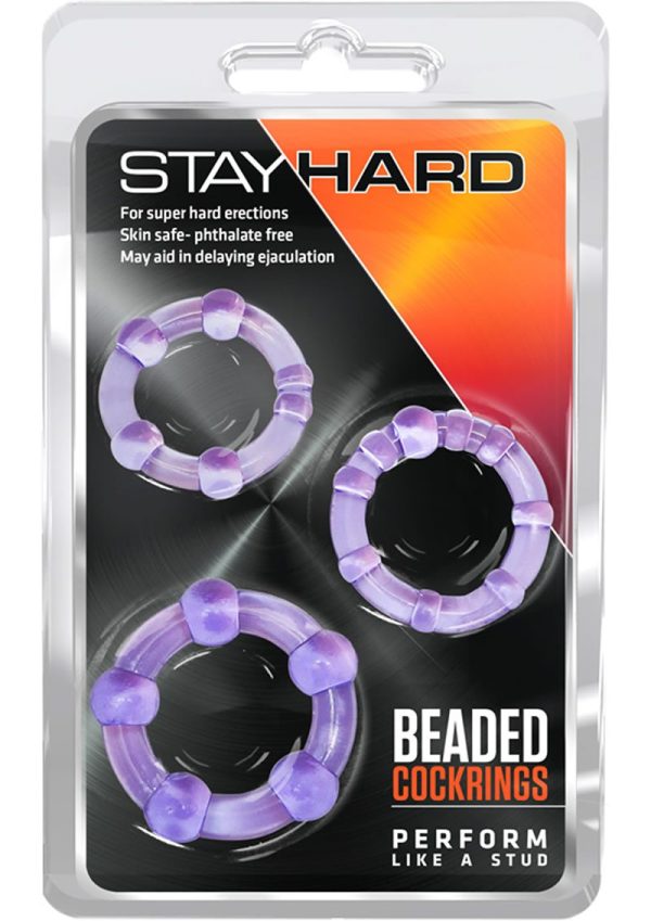 Stay Hard Beaded Cock Rings (3 Sizes) - Purple