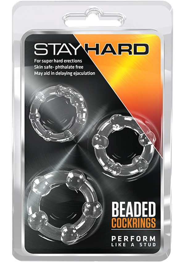 Stay Hard Beaded Cock Rings (3 Sizes) - Clear