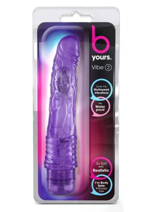 B Yours Vibe 2 Vibrating Dildo 9in - Purple