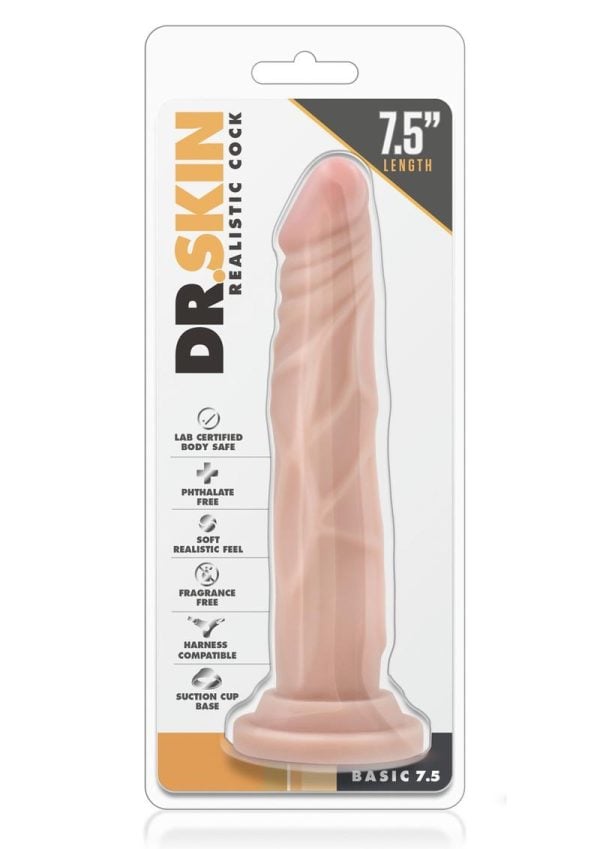 Dr. Skin Silver Collection Realistic Cock Basic 7.5 Dildo 7.5in - Vanilla