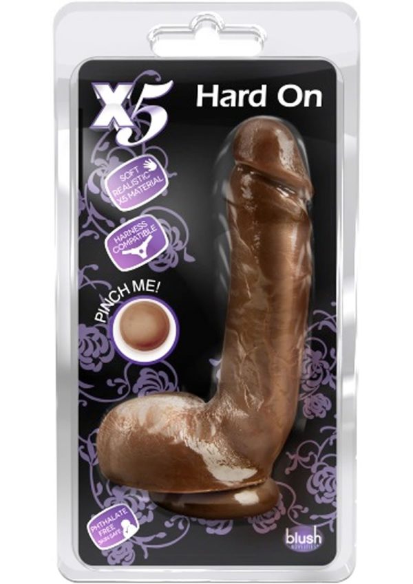 X5 Hard on Dildo with Balls 8.75in - Caramel