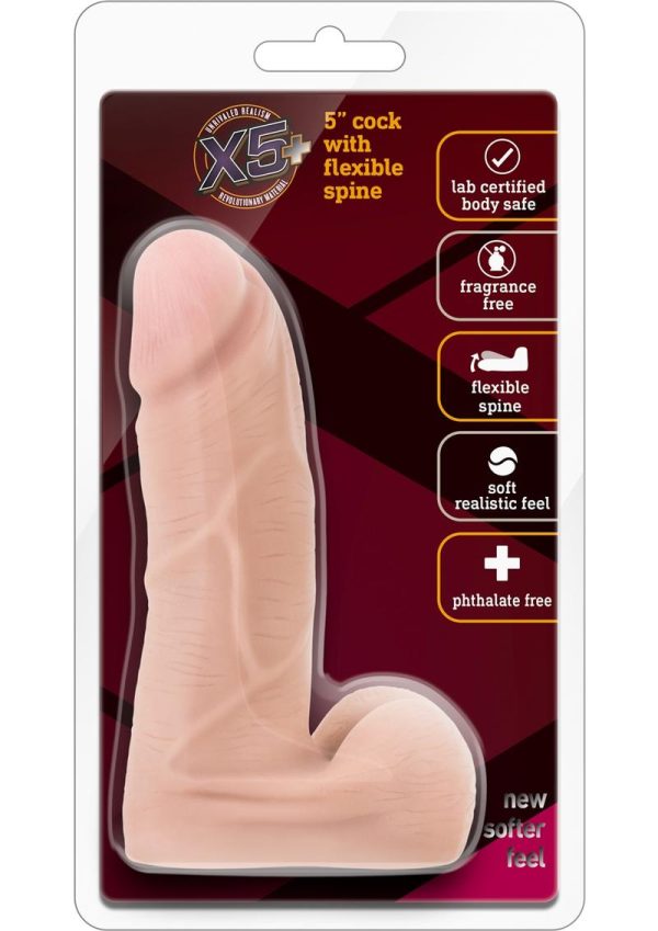 X5 Plus Cock Dildo with Balls 5.5in - Vanilla