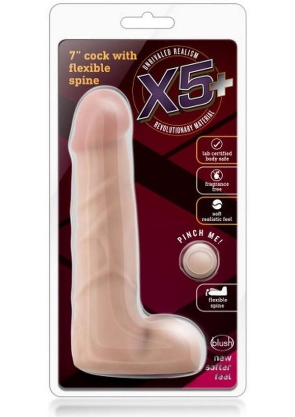 X5 Plus Cock Dildo with Balls 7in - Vanilla