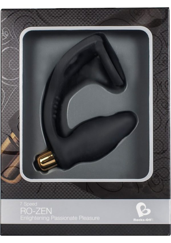 Ro-Zen Vibrating Silicone Cock Ring with Butt Plug - Black