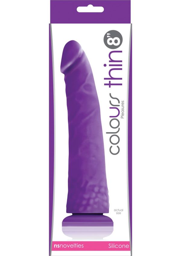 Colours Pleasures Silicone Thin Dildo 8in - Purple