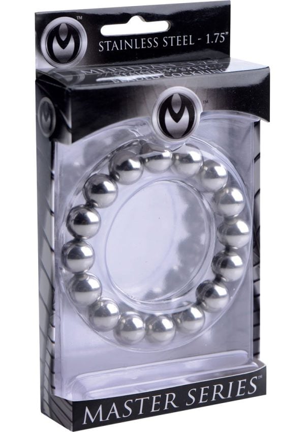 Master Series Meridian Stainless Steel Beaded Cock Ring 1.75in