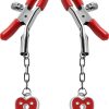 Master Series - Crimson Tied Charmed Heart Padlock Nipple Clamps - Red