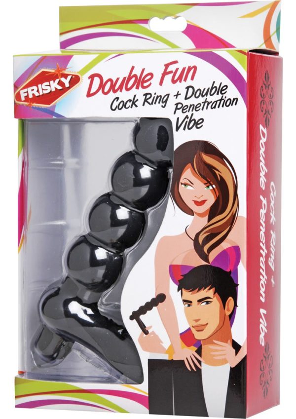 Frisky Double Fun Cock Ring with Double Penetration Vibrator - Black