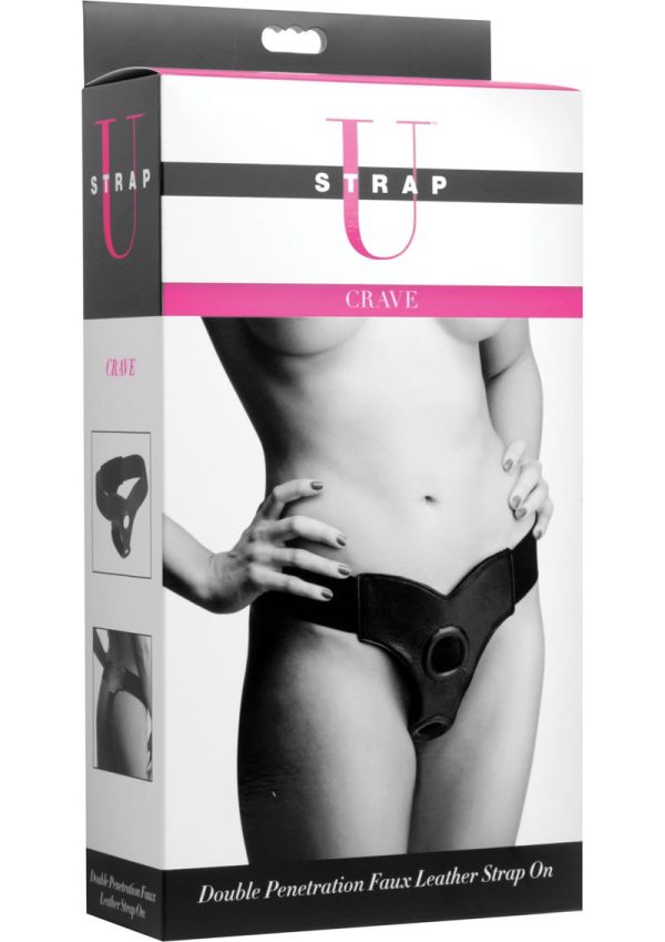 Strap U Crave Double Penetration Faux Leather Strap On - Black