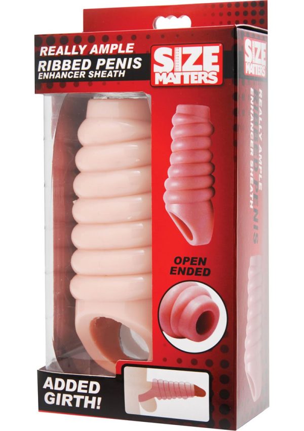 Size Matters Really Ample Ribbed Penis Enhancer Sheath - Vanilla