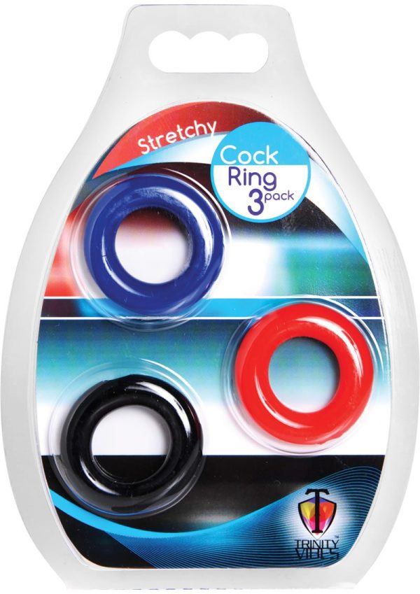 Trinity Men Stretchy Cock Ring 3 Pack - Assorted Colors