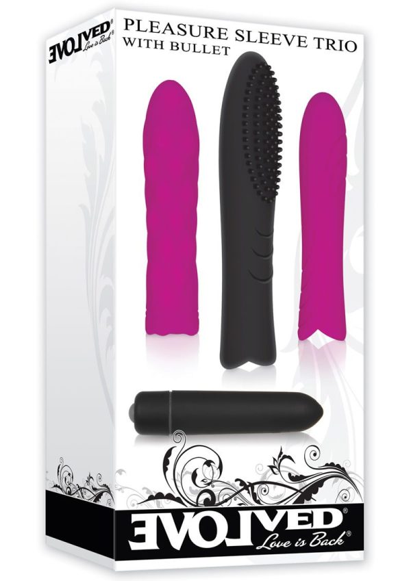 Pleasure Silicone Sleeve Trio with Bullet Kit - Purple and Black