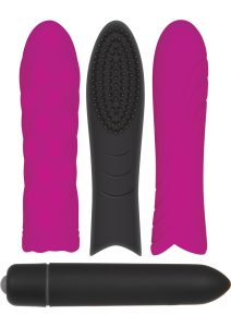 Pleasure Silicone Sleeve Trio with Bullet Kit - Purple and Black