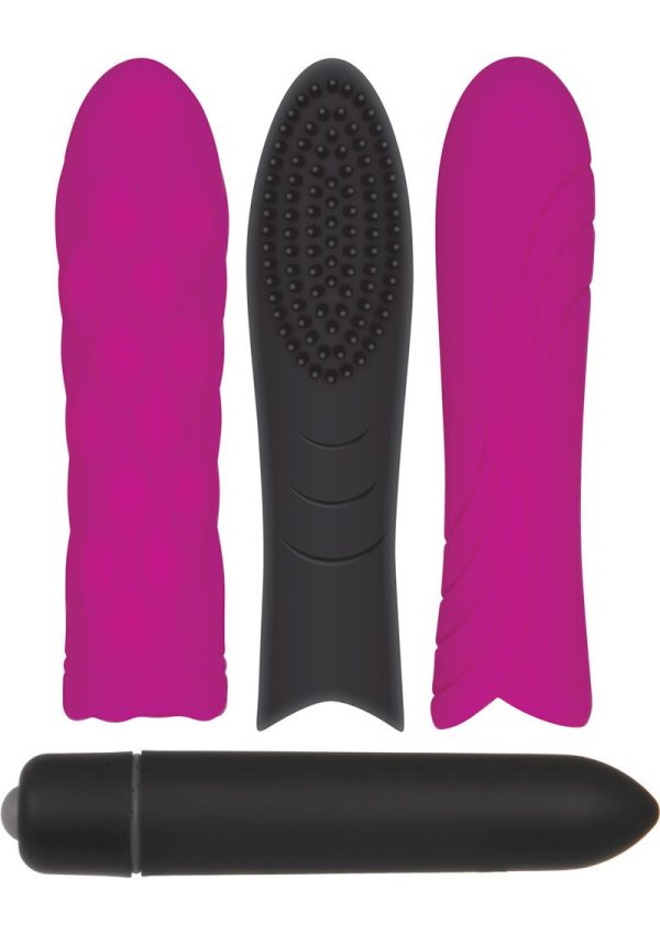 Pleasure Silicone Sleeve Trio with Bullet Kit - Purple and Black