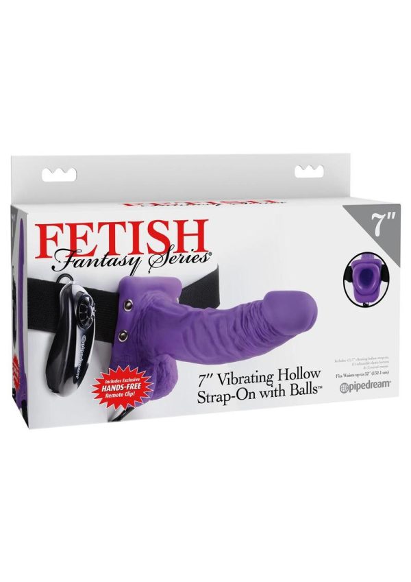 Fetish Fantasy Series Vibrating Hollow Strap-On Dildo with Balls and Harness with Remote Control 7in - Purple