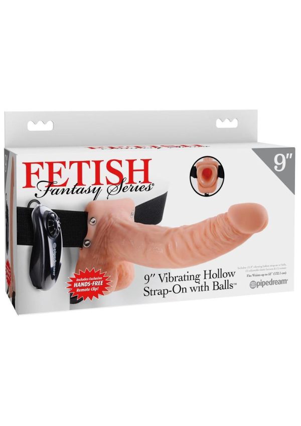 Fetish Fantasy Series Vibrating Hollow Strap-On Dildo with Balls and Harness with Remote Control 9in - Vanilla