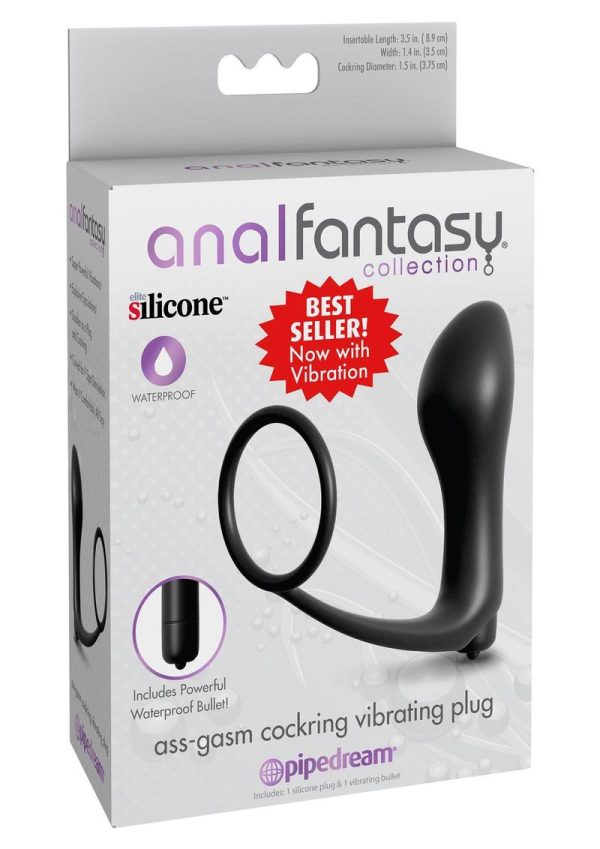 Anal Fantasy Collection Ass-Gasm Cock Ring Vibrating Plug Kit Silicone Waterproof - Black