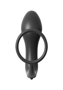 Anal Fantasy Collection Ass-Gasm Cock Ring Vibrating Plug Kit Silicone Waterproof - Black