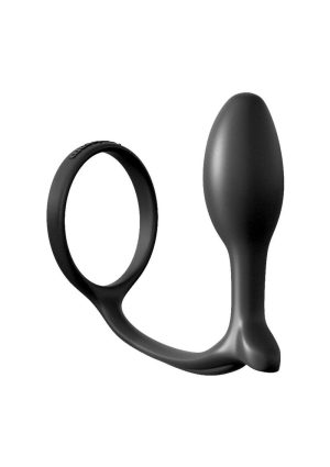 Anal Fantasy Collection Ass-Gasm Cock Ring Beginners Silicone Plug Slim 3.4in - Black