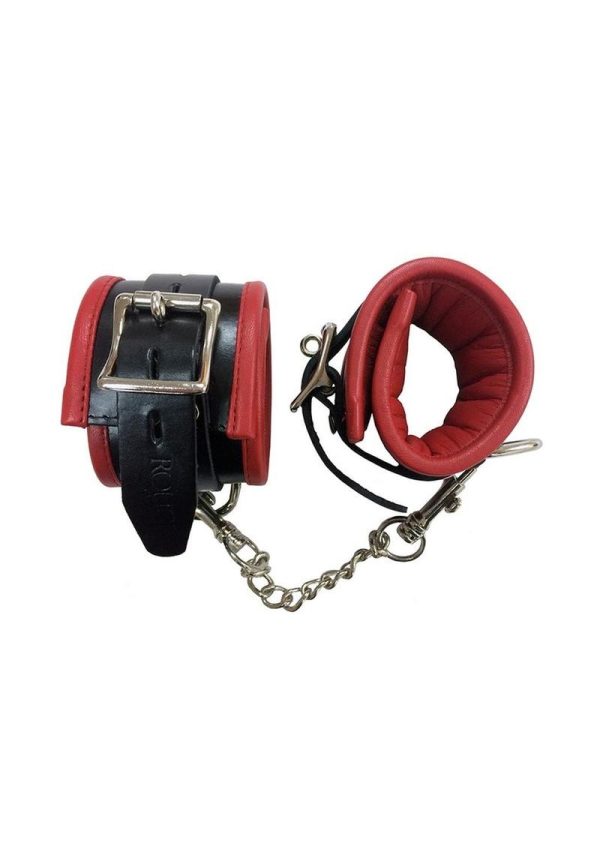 Rouge Padded Leather Adjustable Ankle Cuffs - Black and Red