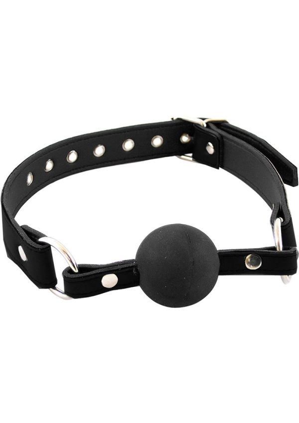 Rouge Fetish Play Leather Adjustable Ball Gag with Metal Accents - Black