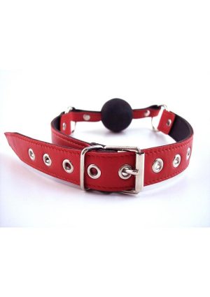 Rouge Leather Adjustable Ball Gag - Red and Black