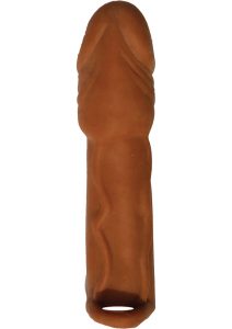 Skinsations Latin Lover Husky Lover Extension Sleeve with Scrotum Strap 6.5in - Caramel