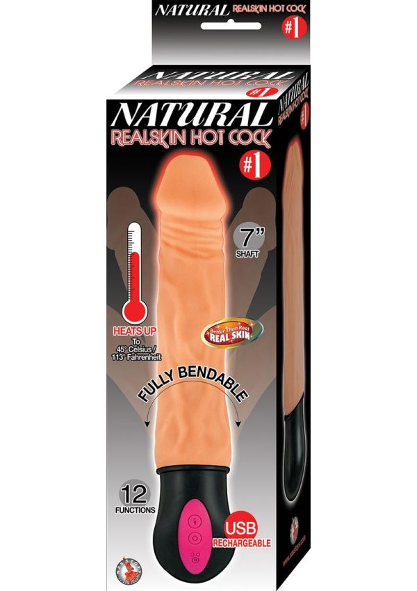 Natural Realskin Hot Cock #1 Rechargeable Warming Vibrator 7in - Vanilla