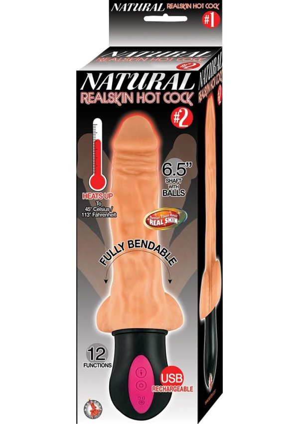 Natural Realskin Hot Cock #2 Rechargeable Warming Vibrator 6.5in - Vanilla