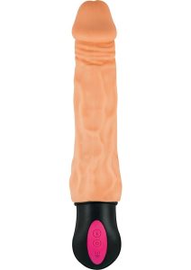 Natural Realskin Hot Cock #3 Rechargeable Warming Vibrator 8in - Vanilla