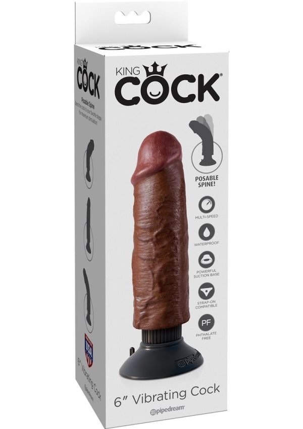 King Cock Vibrating Realistic Dildo Waterproof 6in - Chocolate