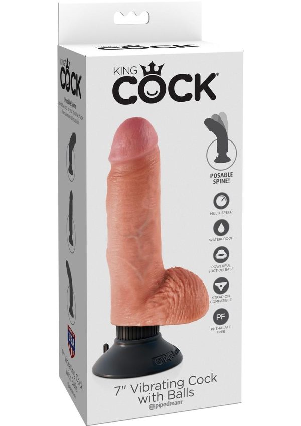 King Cock Vibrating Dildo with Balls 7in - Vanilla