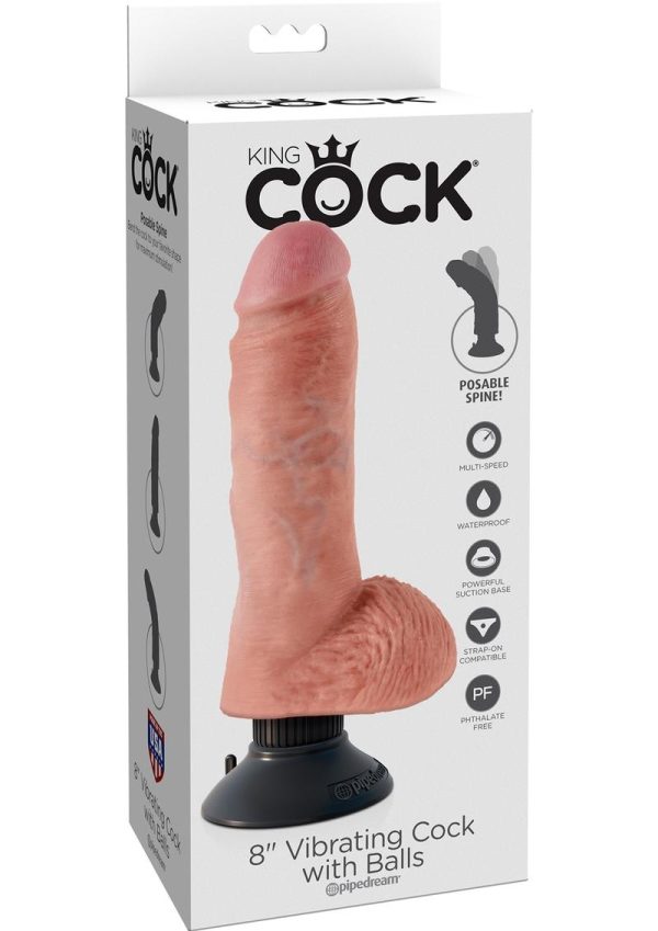 King Cock Vibrating Dildo with Balls 8in - Vanilla