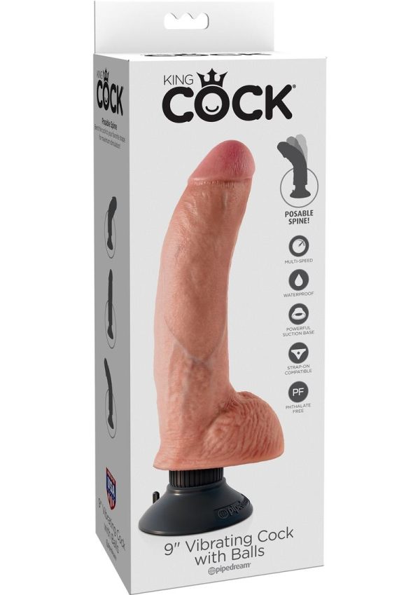 King Cock Vibrating Dildo with Balls 9in - Vanilla