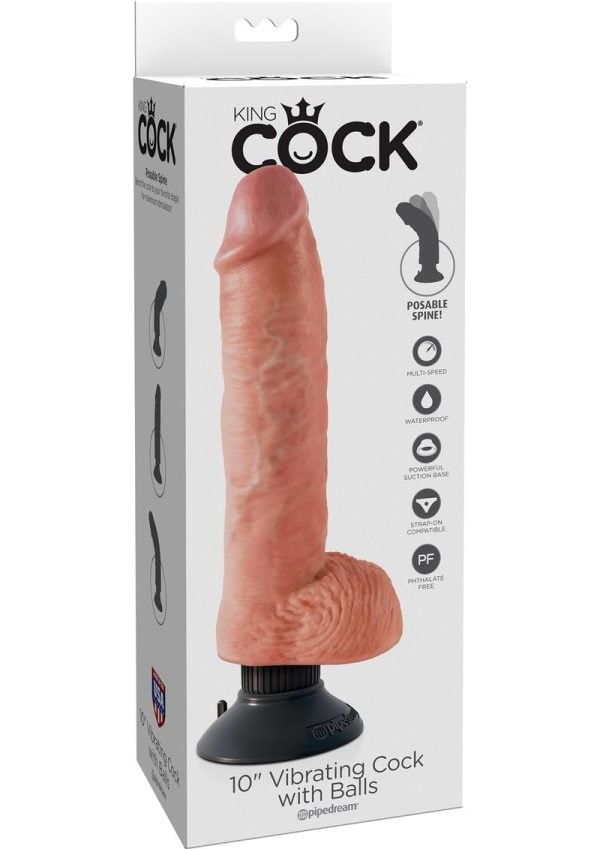 King Cock Vibrating Dildo with Balls 10in - Vanilla