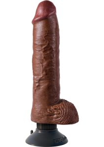 King Cock Vibrating Dildo with Balls 10in - Chocolate