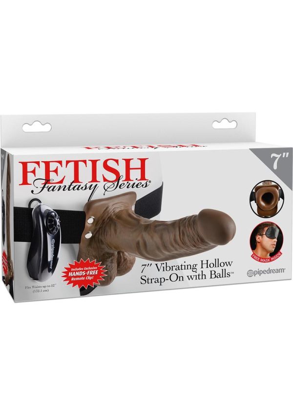 Fetish Fantasy Series Vibrating Hollow Strap-On Dildo with Balls and Harness with Remote Control 7in - Chocolate