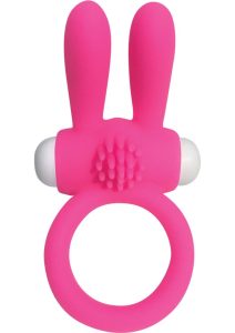 Neon Silicone Vibrating Rabbit Ring - Pink/White