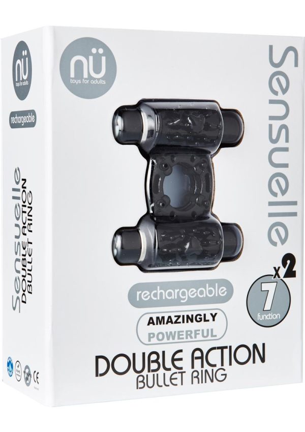 Nu Sensuelle Double Action Bullet Ring Rechargeable Vibrating Cock Ring - Black