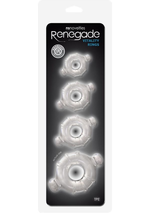 Renegade Vitality Cock Ring Kit (4 Per Set) - Clear