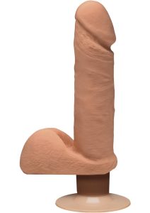 The D Perfect D Ultraskyn Vibrating Dildo with Balls 7in - Caramel