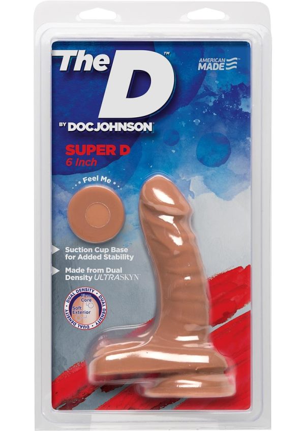 The D Super D Ultraskyn Dildo with Balls 6in - Caramel