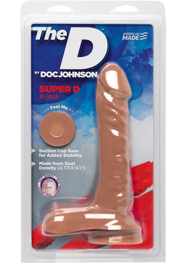 The D Super D Ultraskyn Dildo with Balls 8in - Caramel